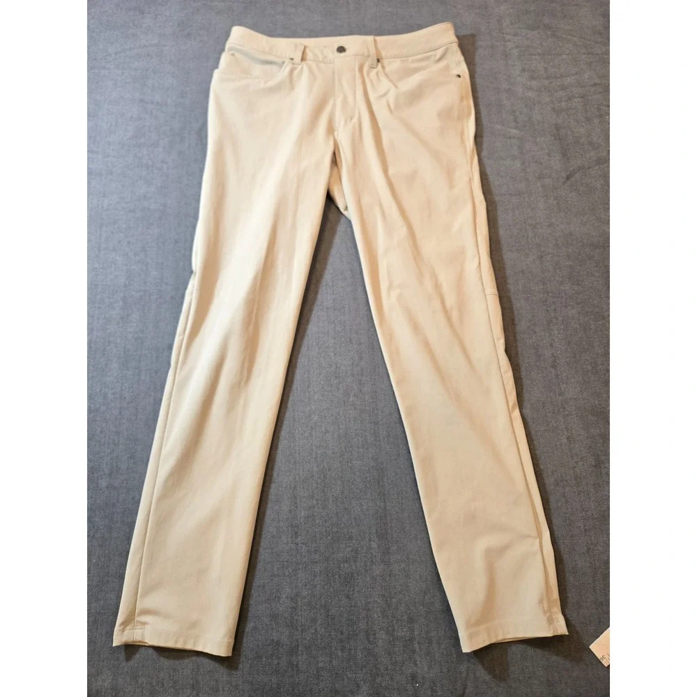 Lululemon ABC Pants Men's 32x31 Beige Tan 5 Pocket Stretch Straight Leg Casual